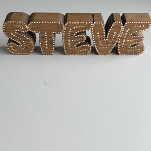 Steve Wooden Desk Name Plate Boho Home Office Decor 70s Toll‎ Painted VTG 3x12"